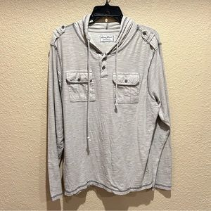 English Laundry Light Grey/ Off White hooded long sleeve shirt - Size M